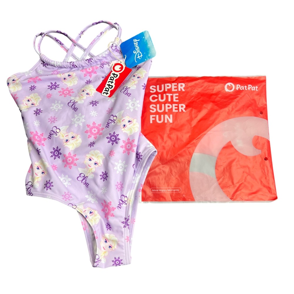PatPat Disney Frozen Elsa Girls One Piece Swimsuit Lavender UPF 50+ Size 5-6 NWT